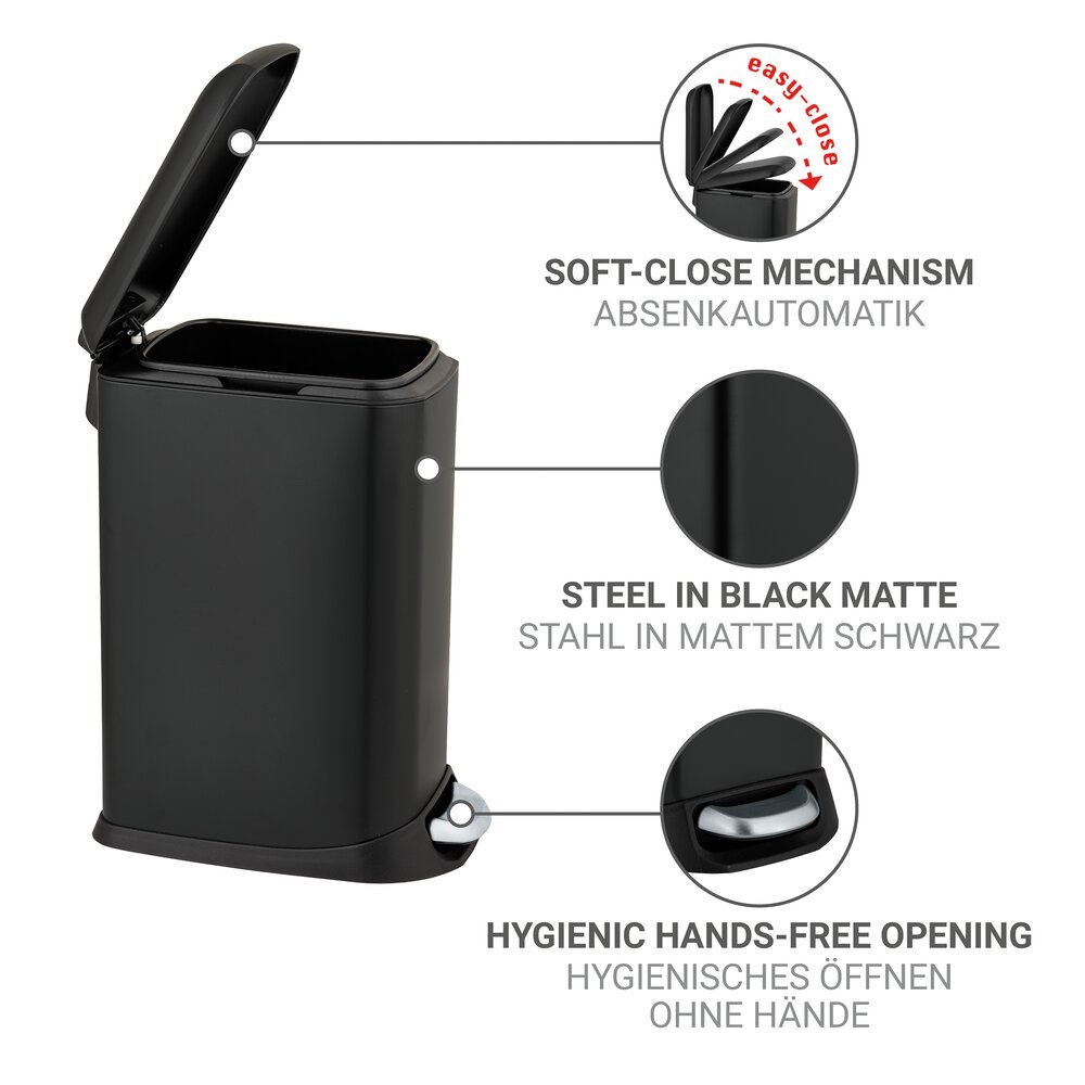 Treteimer Mod. Design 12 L, Easy-Close, Schwarz  mit herausnehmbarem Einsatz