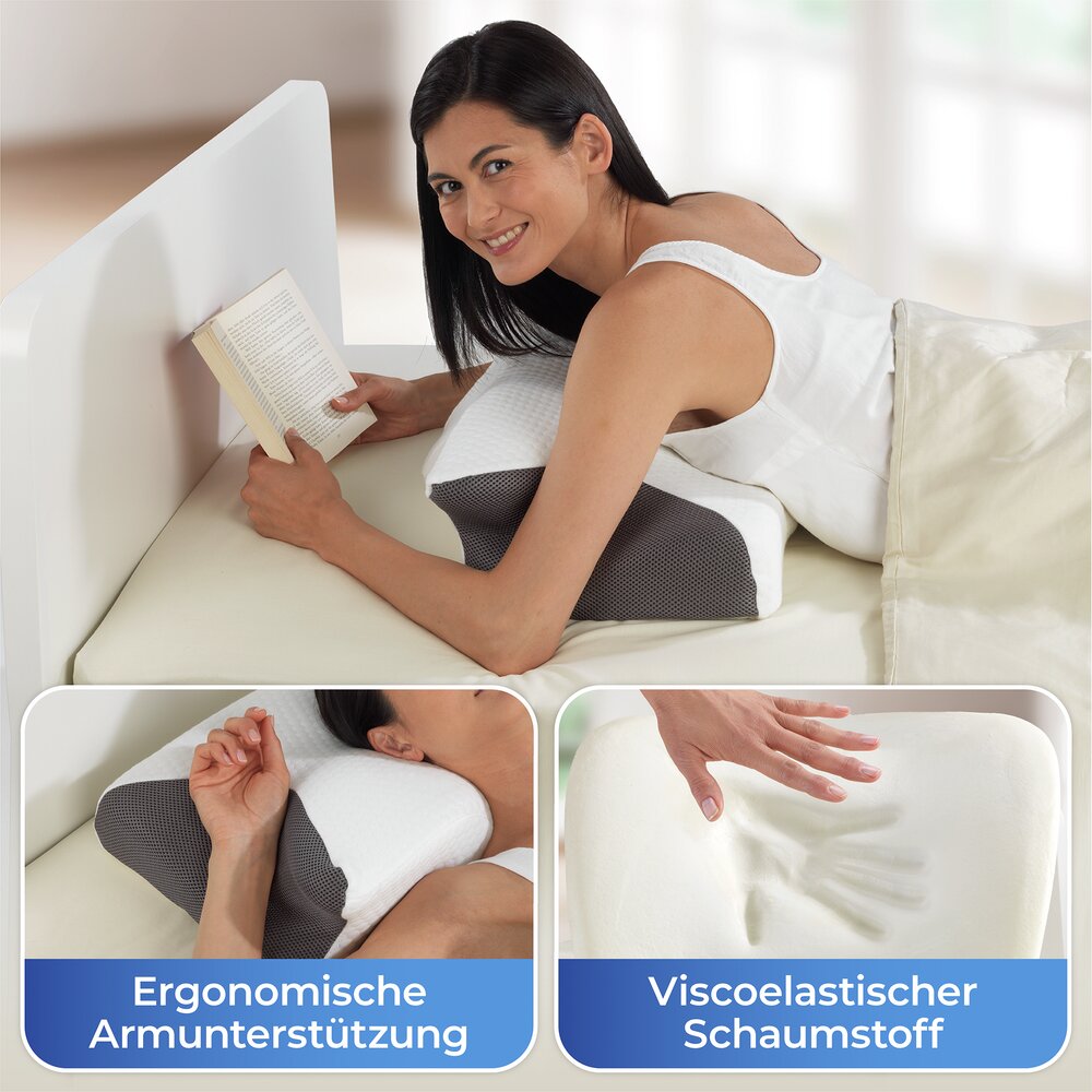 Seitenschläfer-Nackenstützkissen Mod. Visco  Seitenschläfer Kopfkissen mit Arm-Komfortzone