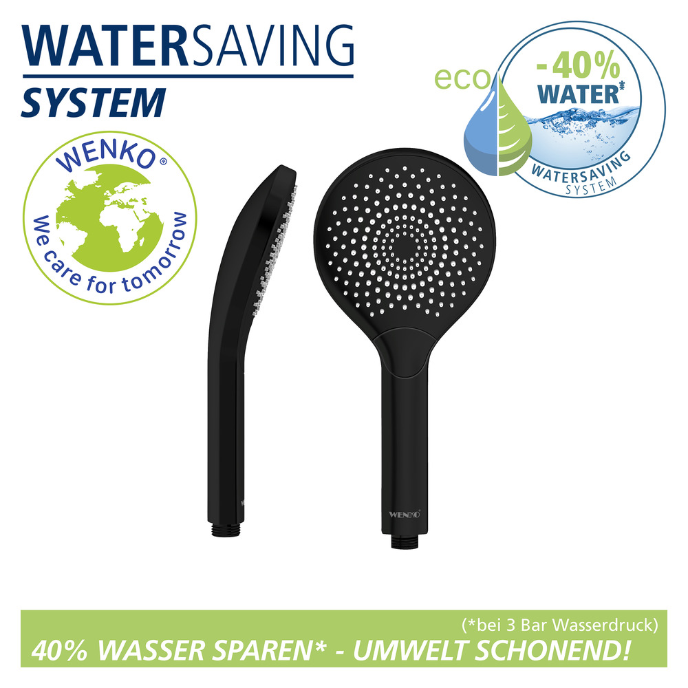 Duschkopf Watersaving Schwarz matt  Ø 12 cm