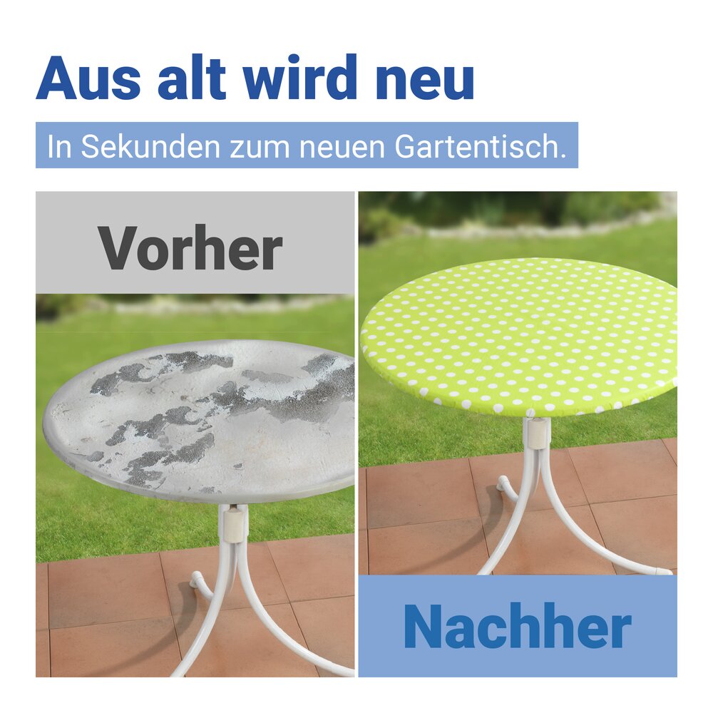 Spann-Tischdecke gepunktet, Grün, Ø 70 - 86 cm  für Garten und Outdoor-Bereich