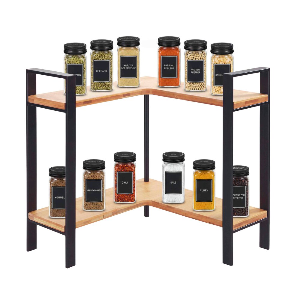 Etagère d'angle de cuisine Mod. Lou, 2 étagères, bocaux à épices, lot de 13  2 niveaux