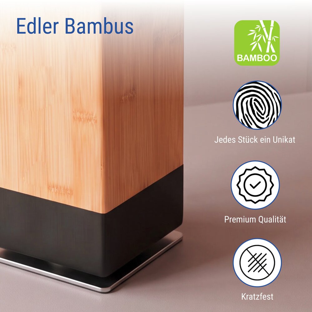 Bloc à couteaux magnétique XL en bambou  porte-couteau rotatif à 360°