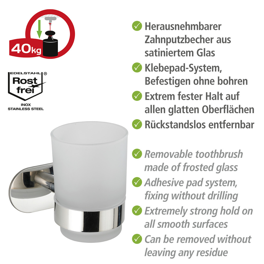 Turbo-Loc® Edelstahl Zahnputzbecherhalter Mod. Orea Uno Shine  Zahnbürstenhalter, Befestigen ohne bohren