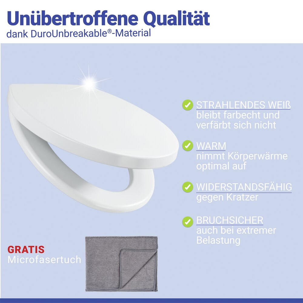 WC-Sitz Mod. Crevada DuroUnbreakable®, Weiß  100 % bruchsicher, mit Absenkautomatik