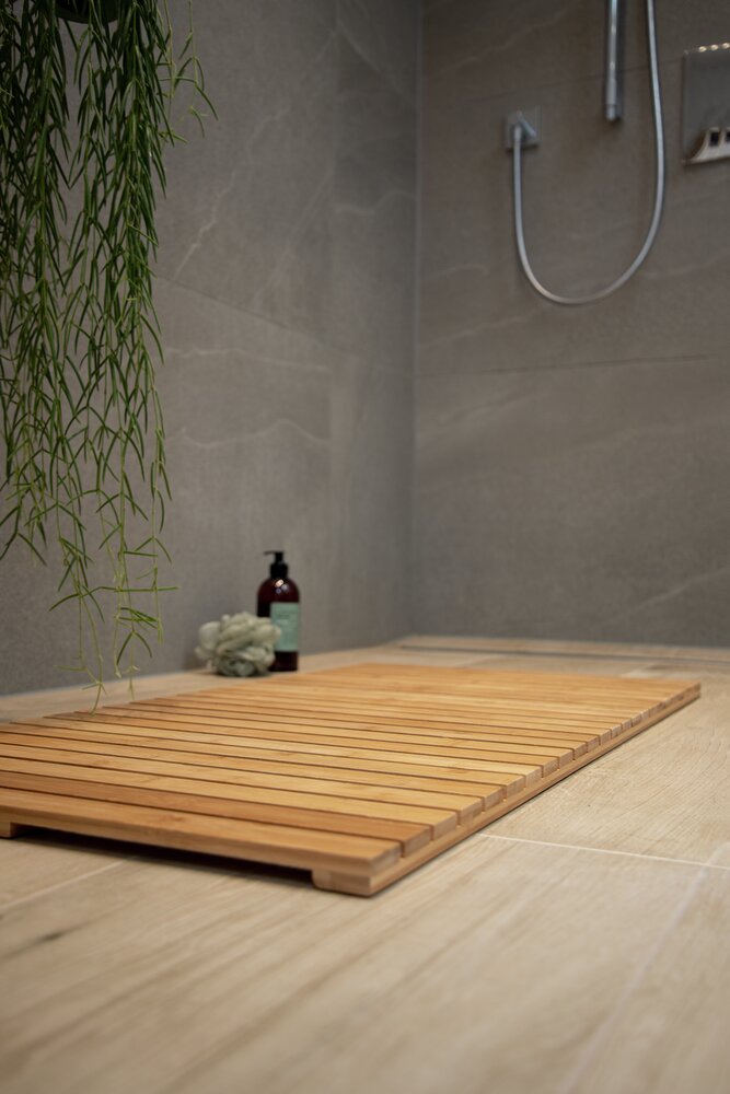 Caillebotis douche bois, tapis bambou salle de bain, usage intérieur et extérieur, 50x50 cm  tapis salle de bain bambou