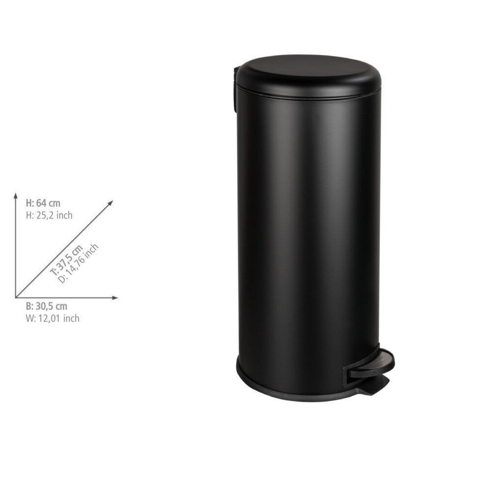 Treteimer Mod. Leman Easy-Close Schwarz 30 L  mit herausnehmbarem Einsatz