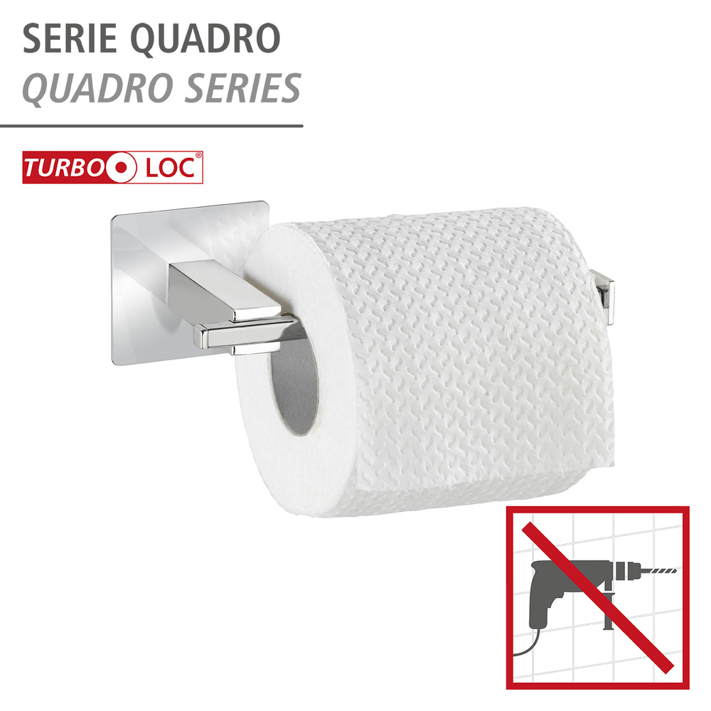 Turbo-Loc® Edelstahl Toilettenpapierhalter ohne Deckel Quadro  rostfrei, Befestigen ohne bohren