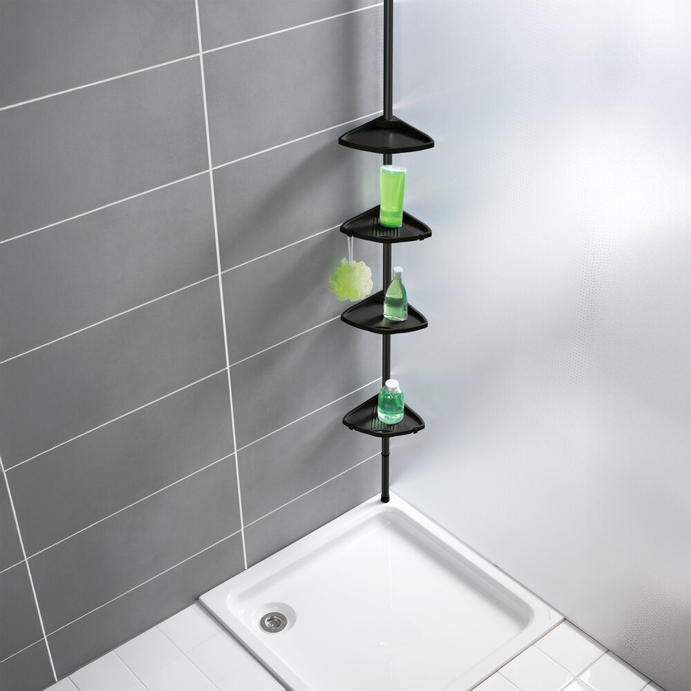 Coin douche Mod. Compact, noir, aluminium, 26x78-275x19,5 cm  montage facile sans percer