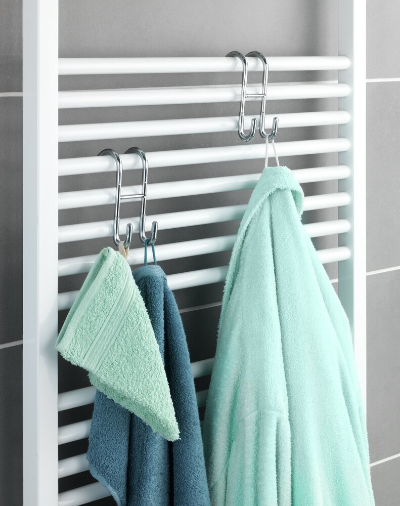 Crochet Salle de bain, à suspendre au radiateur, paroi de douche, acier inox, Taranto  idéal pour les cabines de douche et les radiateurs