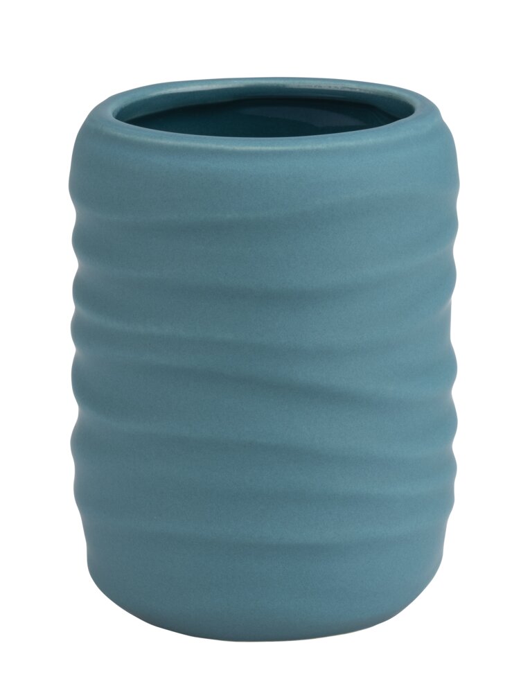 Gobelet pour dentifrice Mod. Illana, pétrole, céramique, 8x10,5 cm  soft-touch, design antidérapant