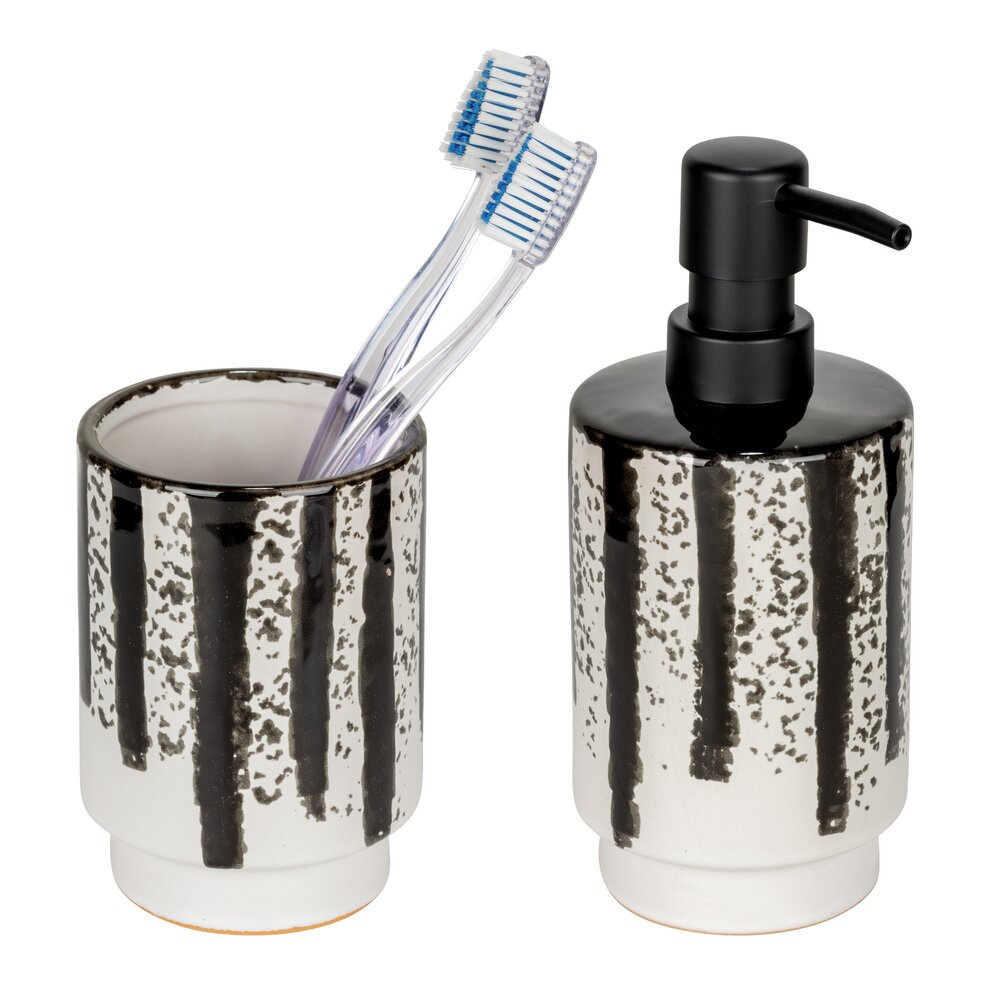 Bad-Accessoire Set Mod. Subiza, weiß/schwarz, Keramik, freistehend  handbemalt, fassungsvermögen 0,34 l
