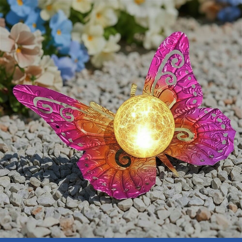 LED Solarlampe Schmetterling, Pink/Gold  dekorative Gartenbeleuchtung
