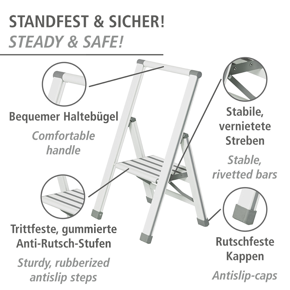 Alu-Design Klapptrittleiter 1-stufig Weiß  Haushaltsleiter