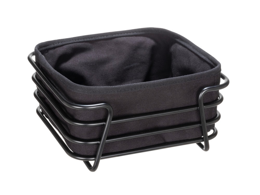 Brotkorb Mod. KENDRA, schwarz, Eisen/Baumwolle, 21x9x21 cm  mit herausnehmbarem Stoffeinsatz