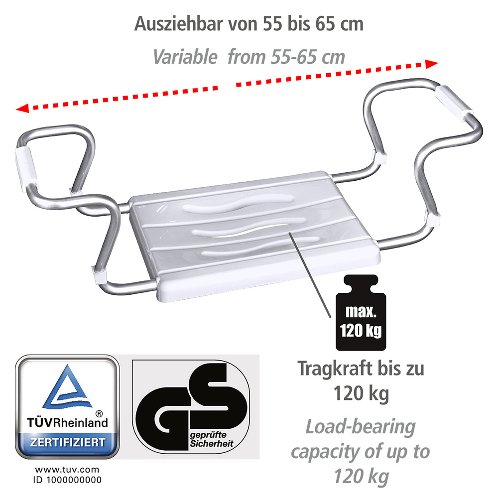 Badewannensitz Mod. Secura Weiß  ausziehbar, 120 kg Tragkraft