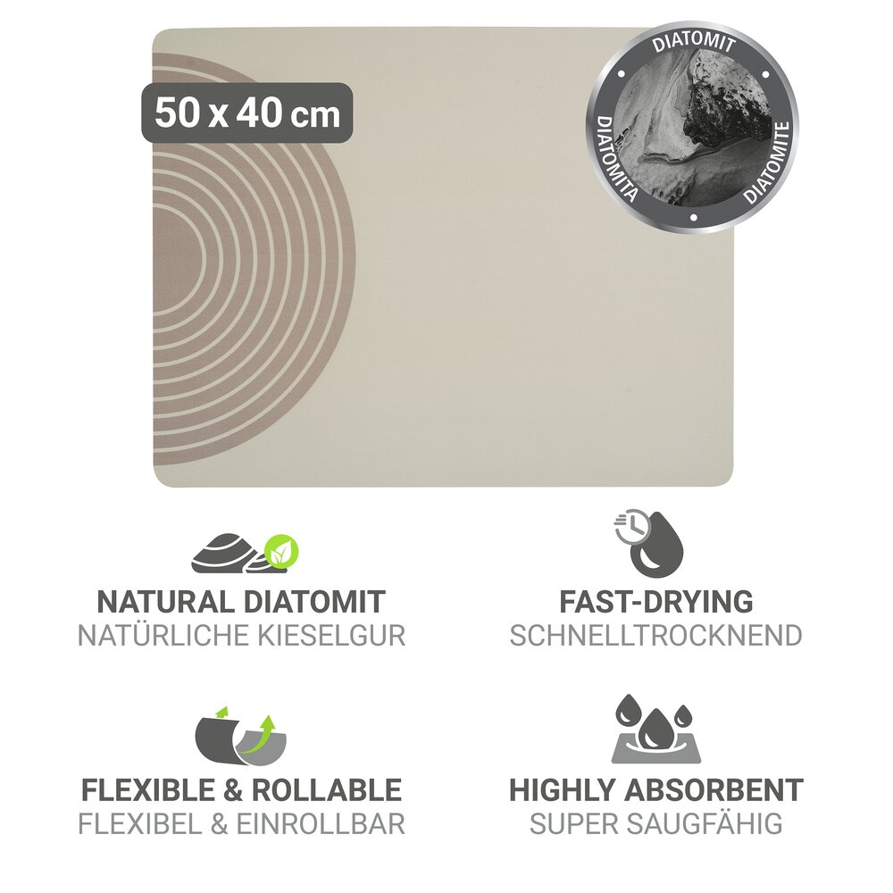 Tapis d'égouttage Mod. Dima, beige, 50x40 cm, caoutchouc, polyester  séchage rapide, absorbe l'eau