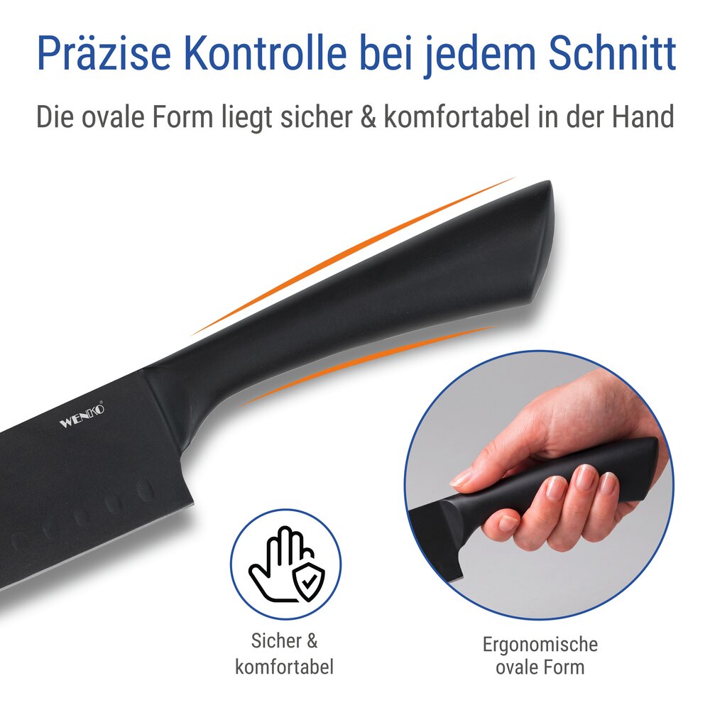 Couteau Santoku Mod. Ace, noir  couteaux de cuisine en acier inoxydable