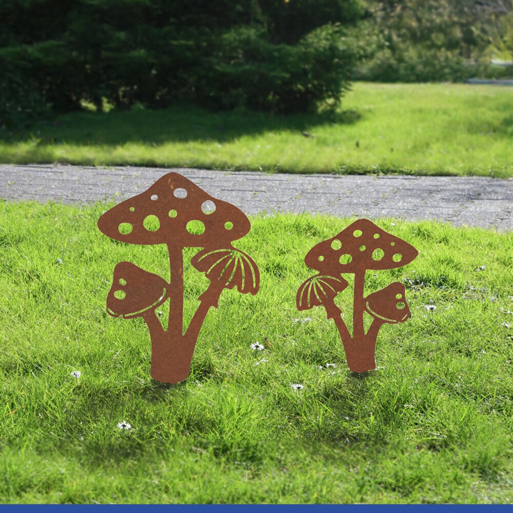 Gartenstecker Pilze, 2er Set  wetterbeständig, mit Edelrost-Effekt