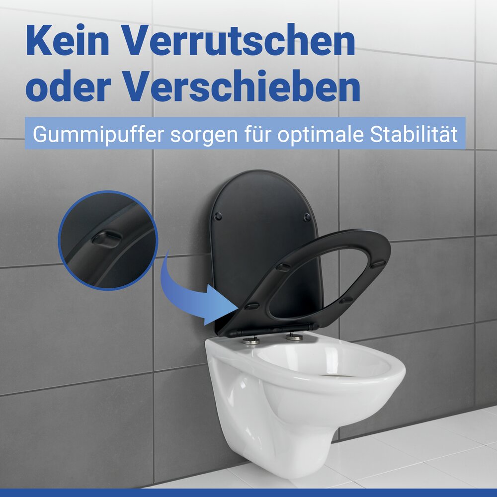 WC Sitz Mod. Galati Schwarz matt  Toilettendeckel in D-Form mit Absenkautomatik