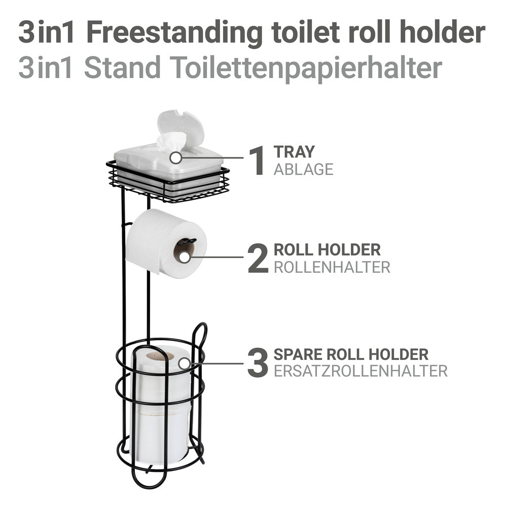 Toilettenpapierhalter mit Ablage und Ersatzrollenhalter in Schwarz  mit Ablage