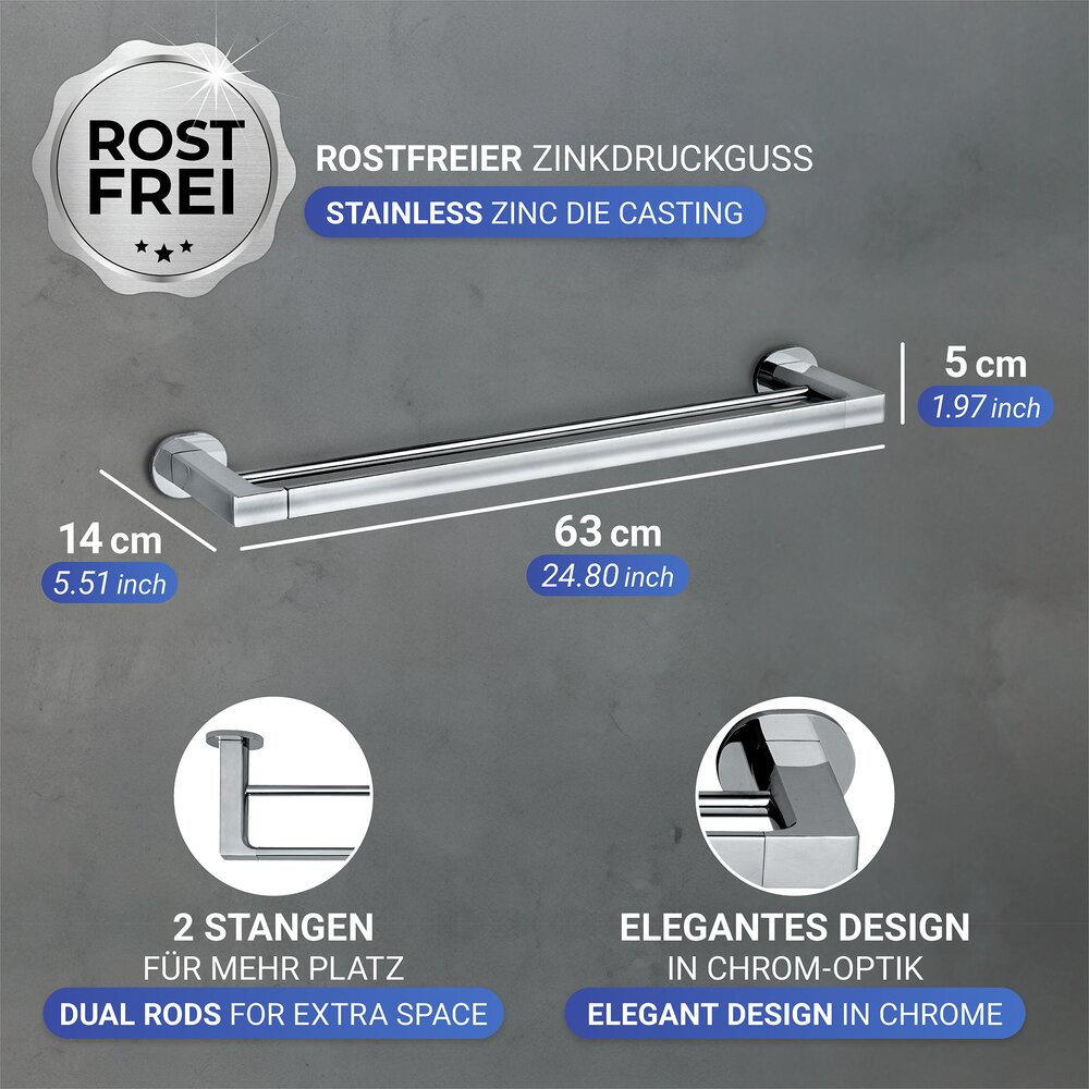 UV-Loc® Porte serviette Duo Maribor, 60 cm  Fixation sans percer grâce à un système adhésif innovant