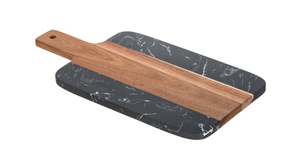 Snijplank Mod. Atami, acaciahout, marmer, naturel/zwart, 37x18x1 cm