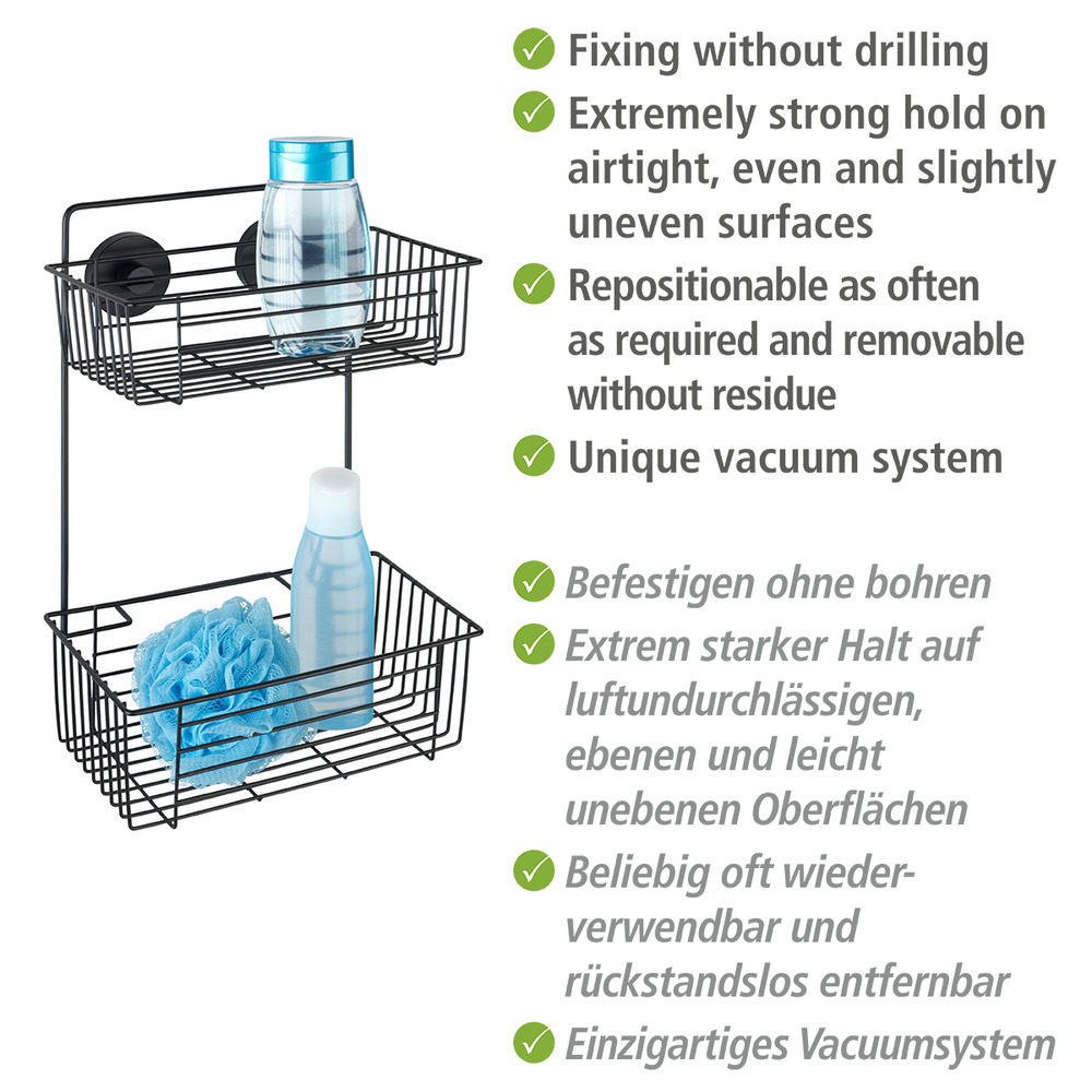 Vacuum-Loc® Wandregal 2 Etagen Mod. Bari Schwarz  Wandablage, Befestigen ohne bohren