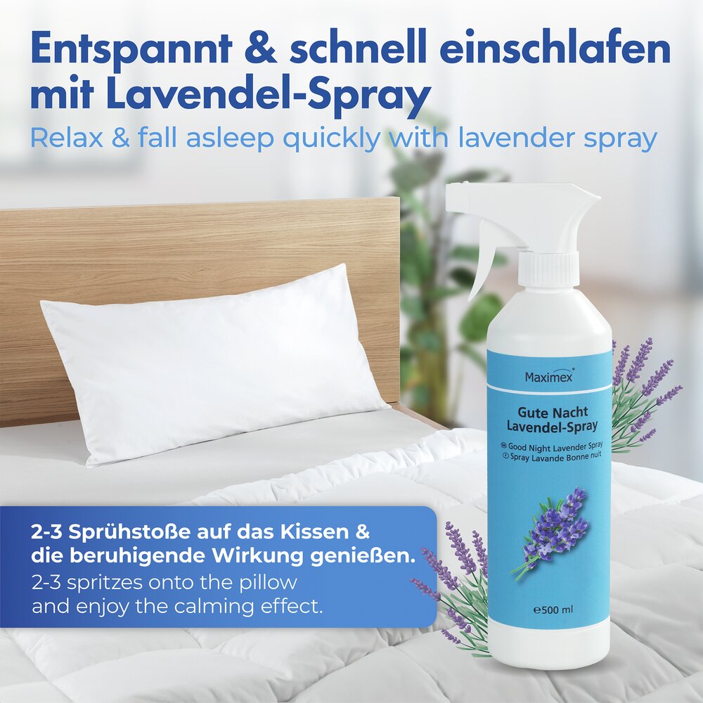 Spray à la lavande, transparent/blanc, PE, 500 ml, Ø6x24cm  pour un sommeil paisible
