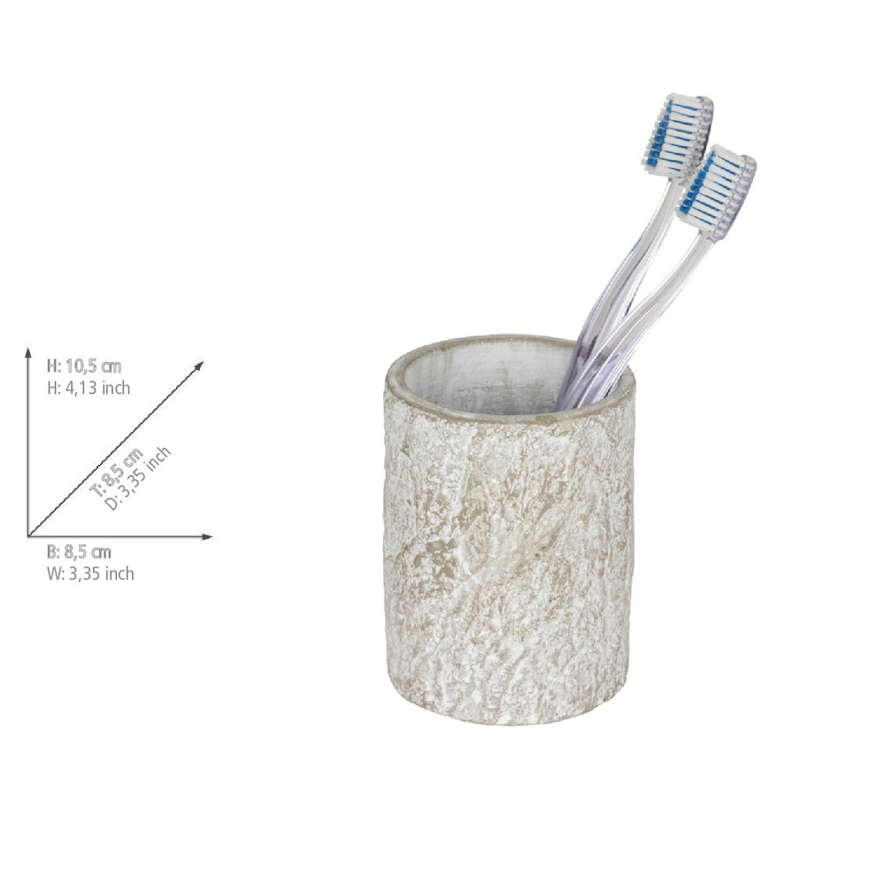Zahnbürstenhalter Mod. Albacete, grau, Zement, Ø 8.5 cm, H 10.5 cm  ideal für moderne Badezimmer
