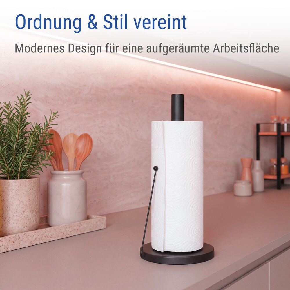 Küchenrollenhalter Mod. Clayton Schwarz pulverbeschichtetes Metall