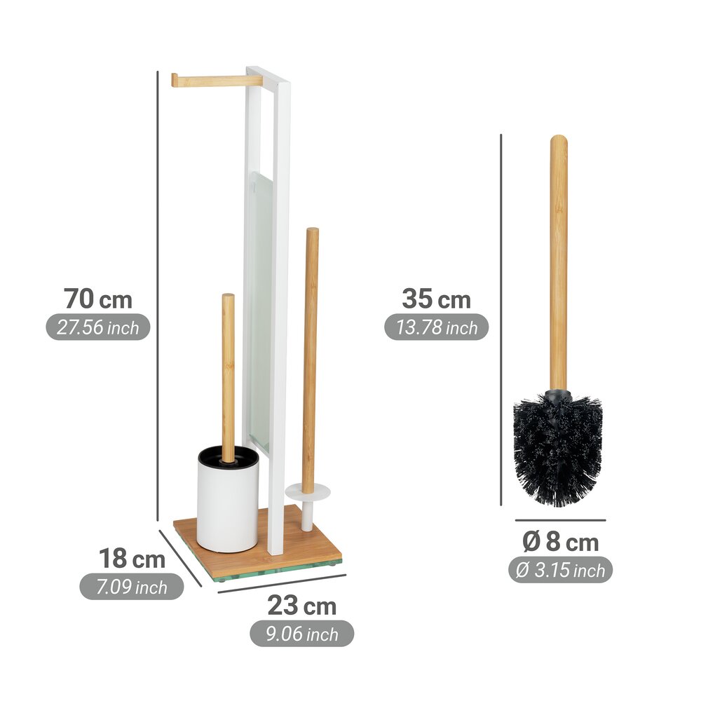 Garniture WC sur pied Mod. Rivalta, bambou/blanc, verre, 18x70x23 cm  avec porte-rouleau de rechange