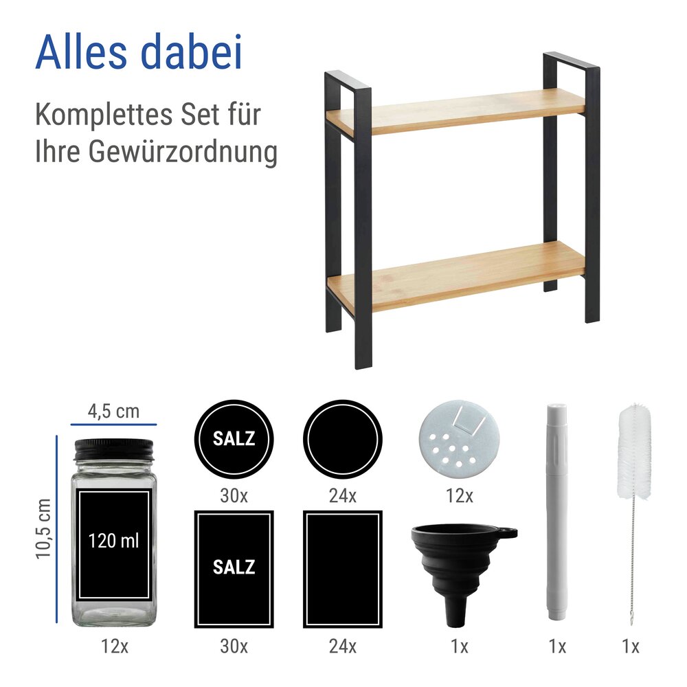 Küchenregal Mod. Lou, 2 Etagen und Gewürzgläser, 13-tlg.  2 Etagen