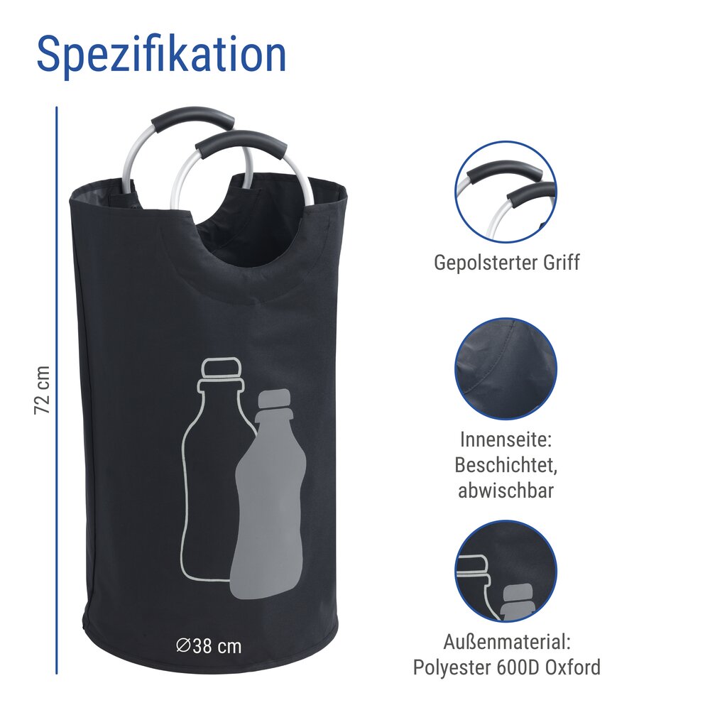 Flaschensammler Mod. Jumbo 69 L, Schwarz  Pfandflaschen Sammelbehälter aus Polyester