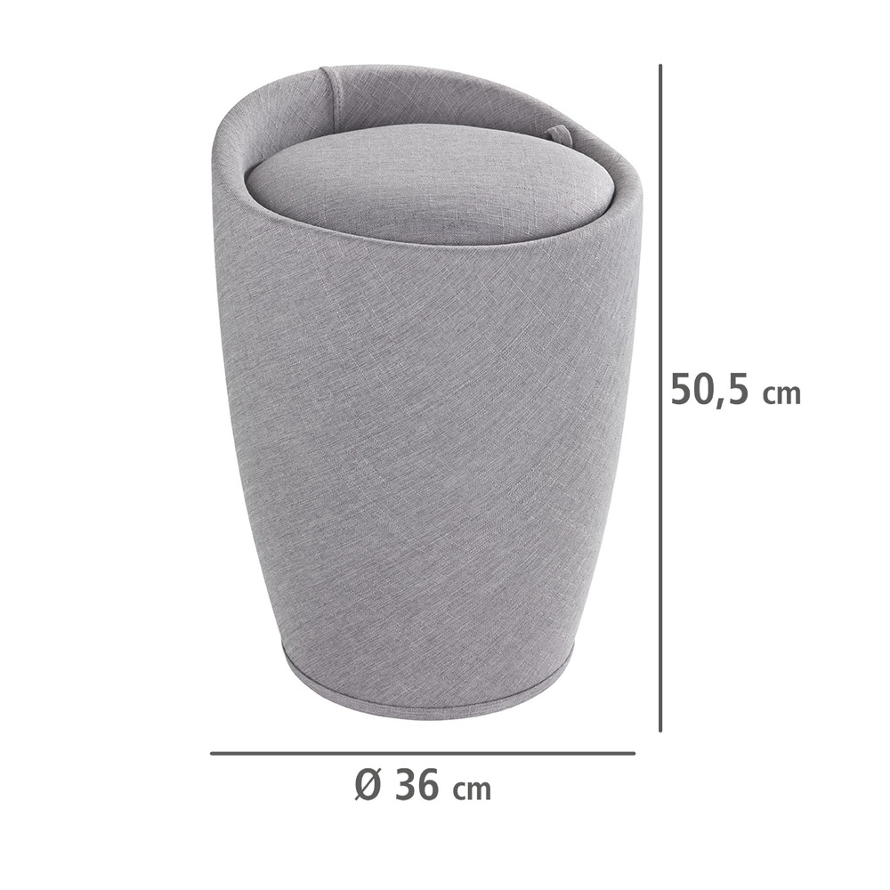 Hocker Mod. Candy Light Grey Leinenoptik  Badhocker, mit abnehmbarem Wäschesack