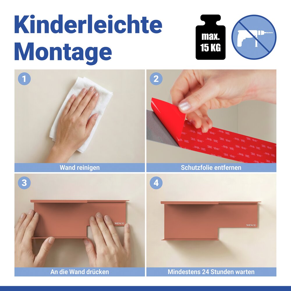 Turbo-Loc® Toilettenpapierhalter mit Ablage Mod. Lizan Braun  Befestigen ohne Bohren