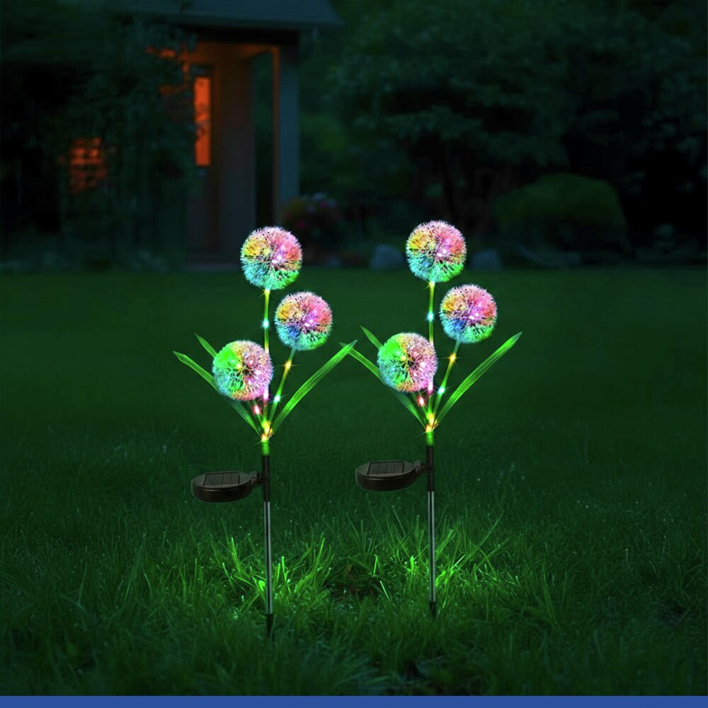 LED Gartenstecker Pusteblume Solar, 2er Set  solarbetriebene Gartenbeleuchtung