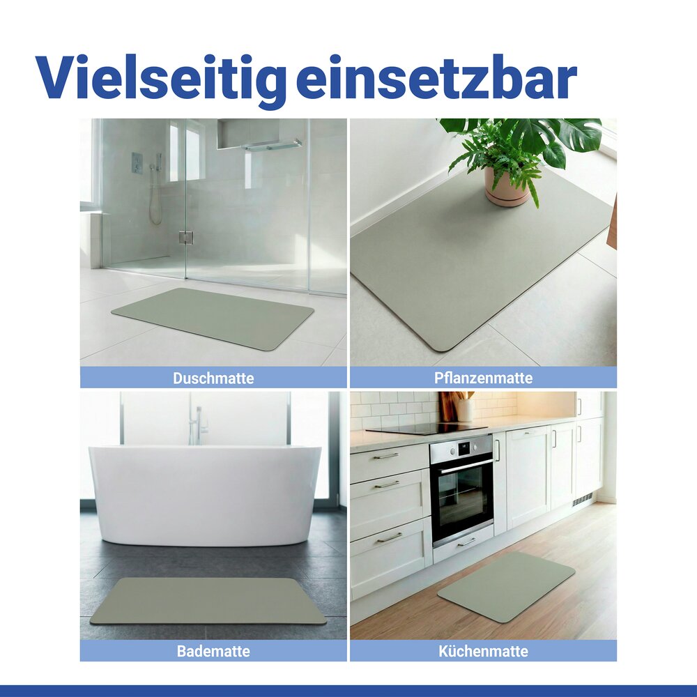 Schnelltrocknende Badematte Grün, 40 x 60  rutschfest, mit wasserdichter Unterseite