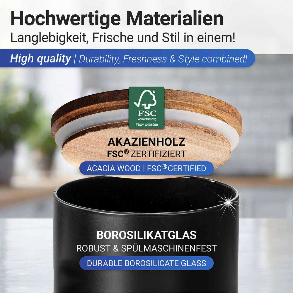 Aufbewahrungsdose Mod. Mio Schwarz 1,0 L  aus Borosilikatglas