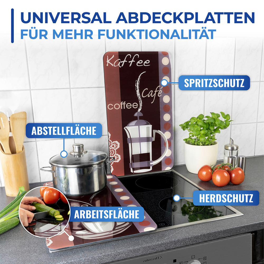 Glasabdeckplatte Universal Mod. Kaffeeduft, 2er Set  für alle Herdarten