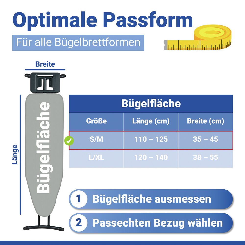 Bügelbrettbezug Mod. Premium Blitzbügler S/M  passend bis 125 x 45 cm, bis zu 75 % Zeitersparnis