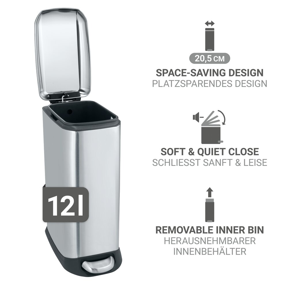 Treteimer Mod. Design 12 L, Easy-Close, Edelstahl  mit herausnehmbarem Einsatz