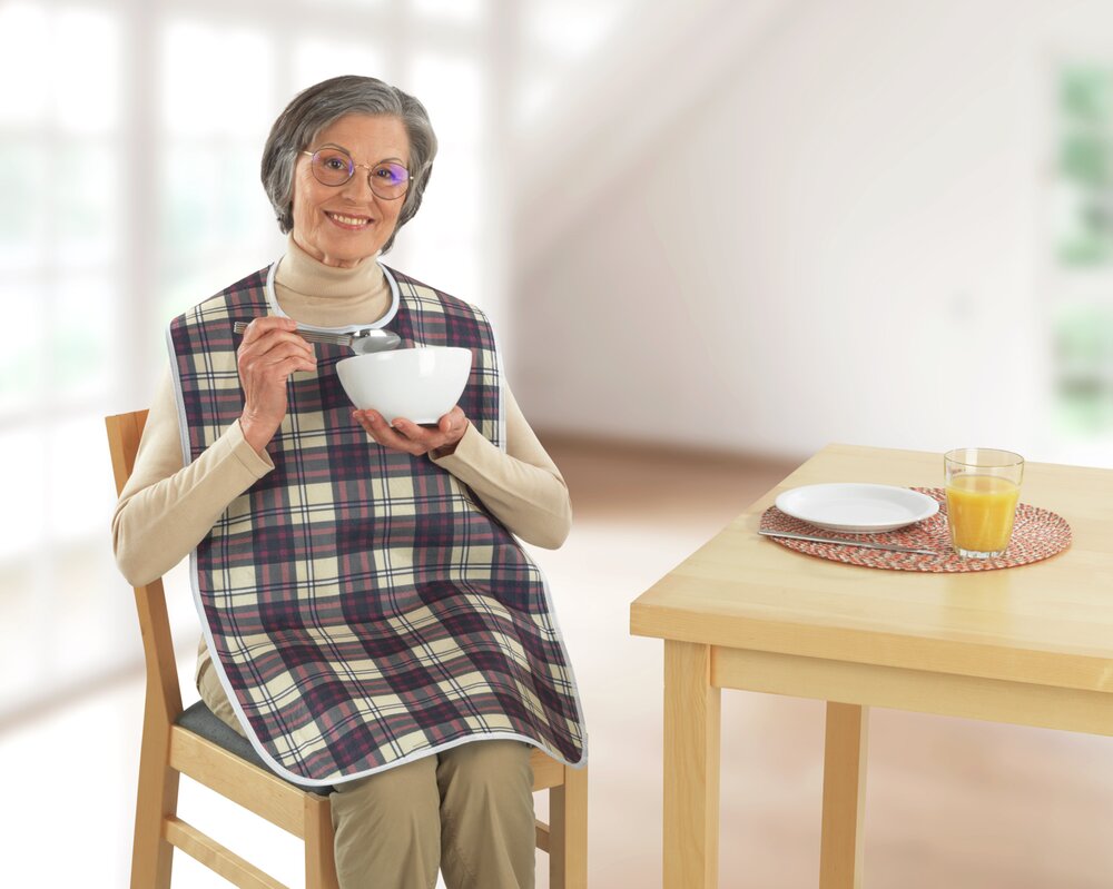 Speiseschürze, braun-rot kariert  waschbar bis 60 °C