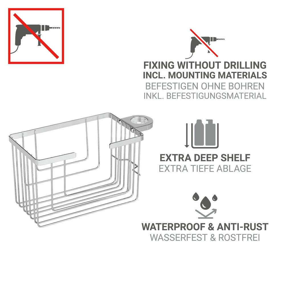 Caddie pour douche Mod. Valognes, chrome, acier inoxydable, 20x12x13 cm  fixation sans perçage