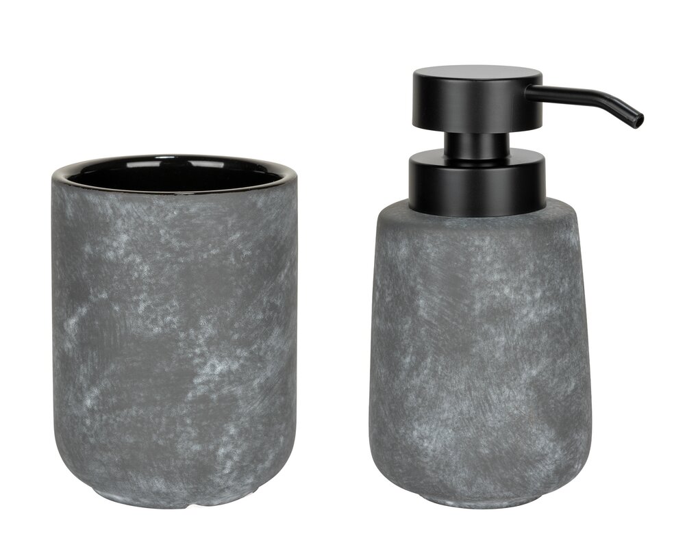 Seifenspender Mod. Sacile, grau/schwarz, Keramik, 0.4 l, Ø9x16 cm  graues Design in Beton-Optik