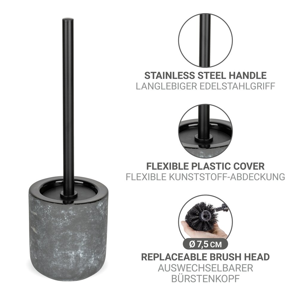 Garniture WC Mod. Sacile, gris/noir, céramique, inox, Ø11,5x38 cm  aspect béton, design moderne