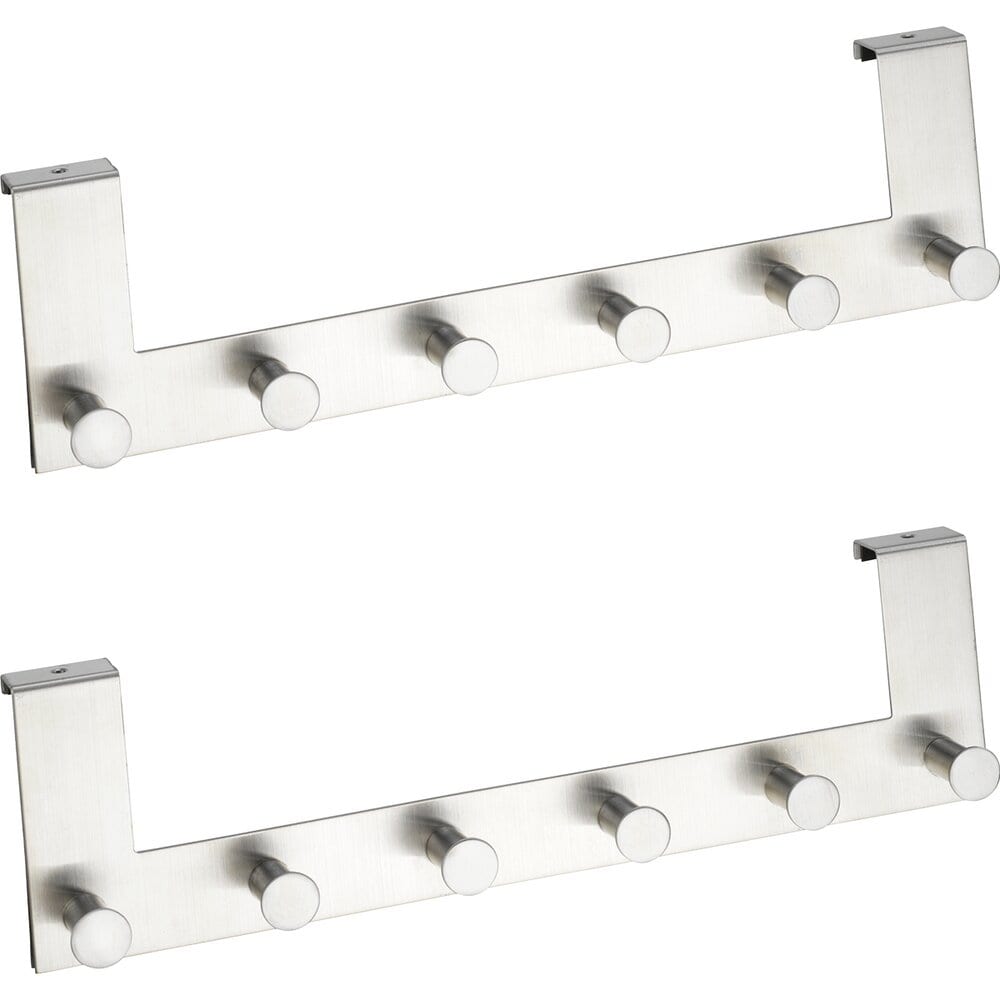 Türgarderobe Edelstahl Mod. Celano, für Türfalzstärken bis 2 cm, 2er Set je 6 Haken, für Türfalzstärken bis 2 cm