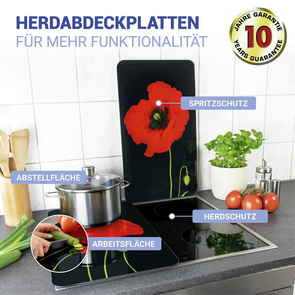 Plaque de Recouvrement Universelle Mod. Coquelicot, set de 2  pour tous les types de cuisinières