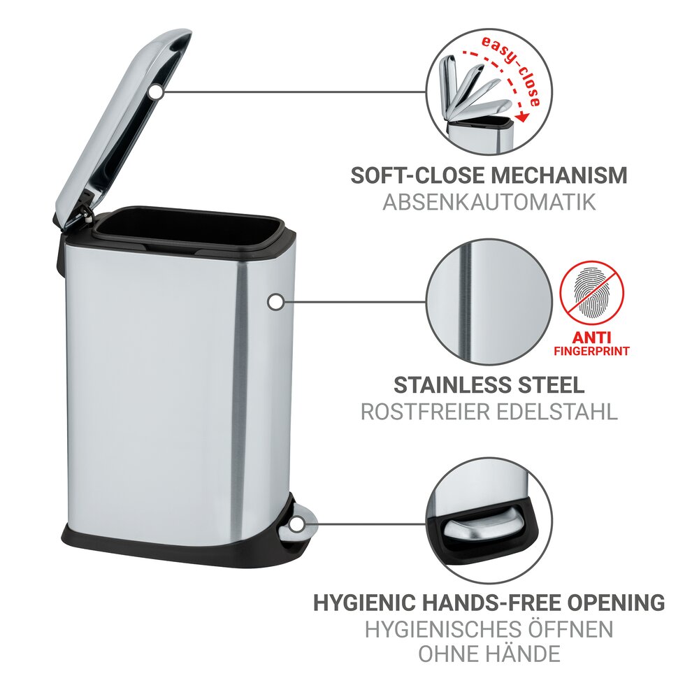 Treteimer Mod. Design 12 L, Easy-Close, Edelstahl  mit herausnehmbarem Einsatz