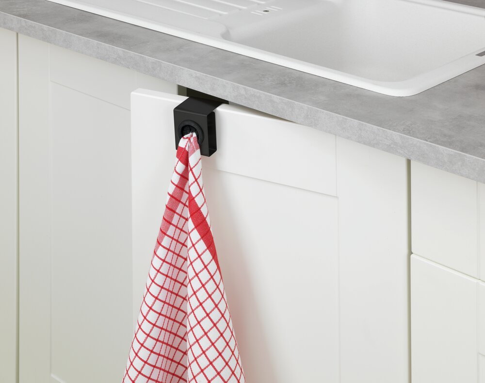 Crochets de cuisine Push, noir mat, lot de 3