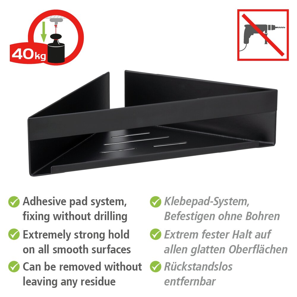 Turbo-Loc® Eckablage Mod. Genova Black  Befestigen ohne Bohren mit Spezial-Klebepad